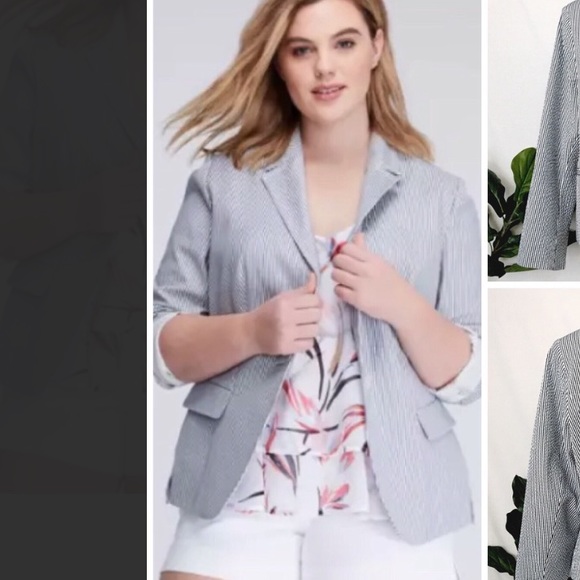 LANE BRYANT | Navy White Stripe Nautical Blazer 22 - Picture 2 of 6